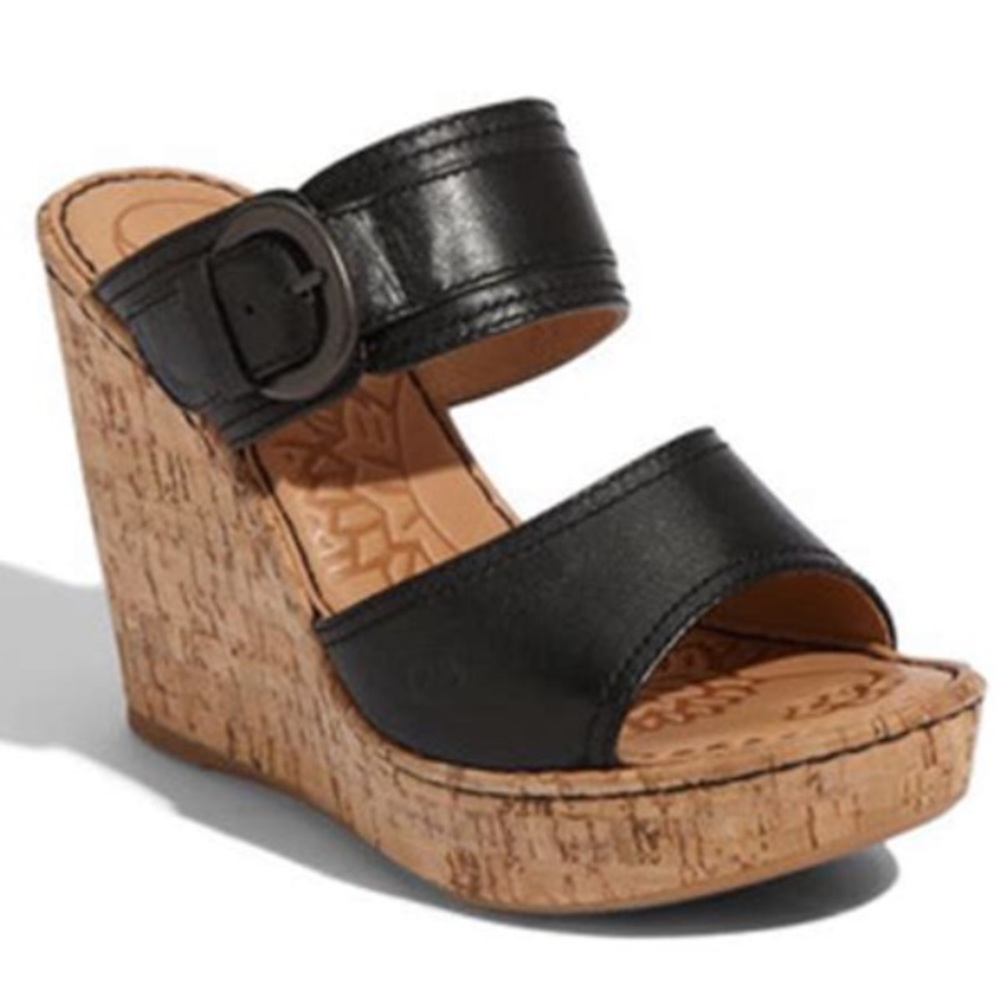 Born Black Cork Wedge Sandals